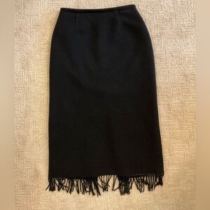 🖤💫 Vintage Talbots Wool Blend Fringe Pencil Skirt Black Sz 8P Y2K Office Chic